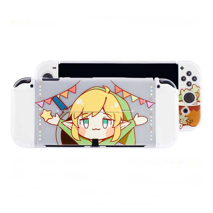 "Link & Korok" Zelda Switch Case: pink, light blue blonde cartoon character, kawaii cartoon style