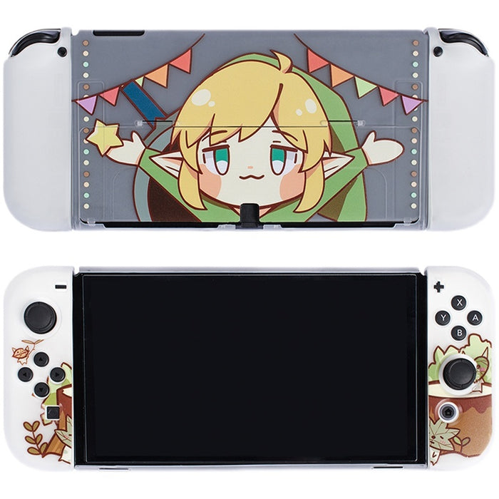 "Link & Korok" Zelda Switch Case: pink, light blue blonde cartoon character, kawaii cartoon style