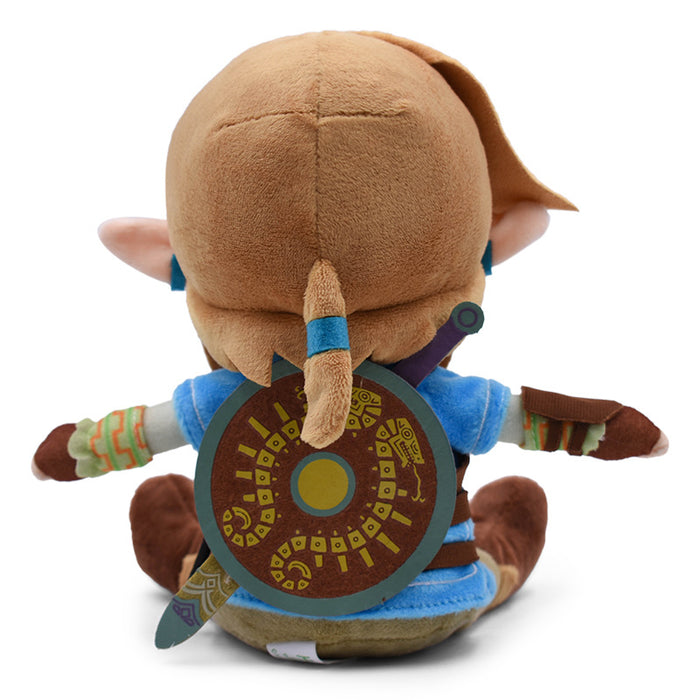 Link Plush Toy for Zelda fans: blue, tan elf-like fantasy character, cartoon style