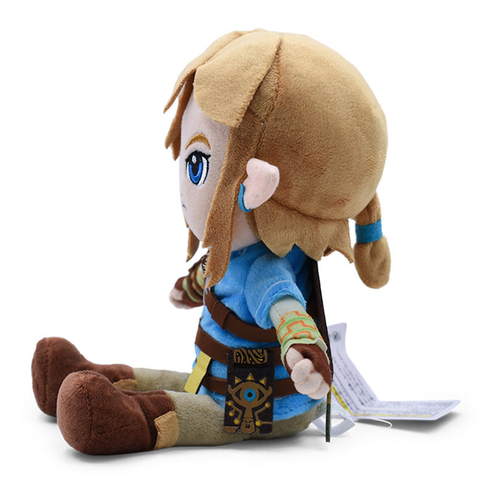 Link Plush Toy for Zelda fans: blue, tan elf-like fantasy character, cartoon style