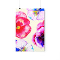 Lively Flower Print: cream, pink pansy flowers, botanical watercolor illustration style