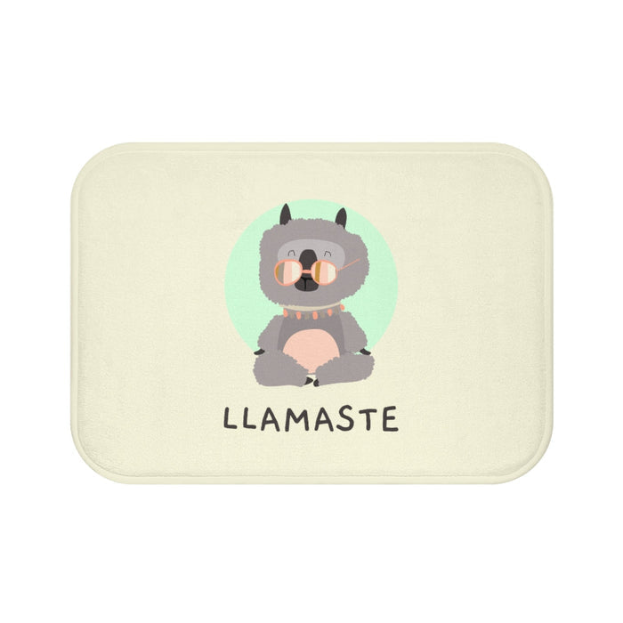 Llama Serenity Bath Mat: cream, gray cartoon llama, cute cartoon style