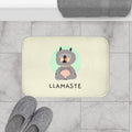 Llama Serenity Bath Mat: cream, gray cartoon llama, cute cartoon style
