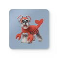Lobster Suit Schnauzer Coaster Set (4 PCS): light blue, red cartoon dog wearing a red lobster costume