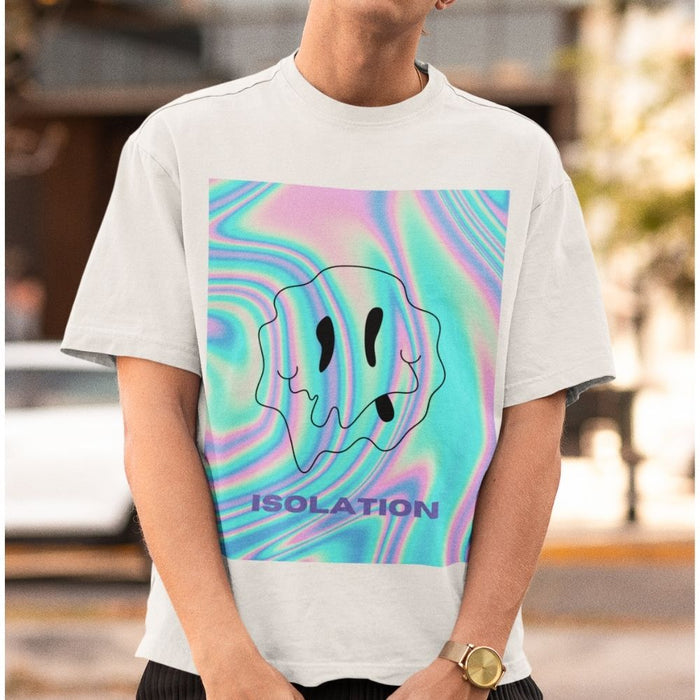 Logo T-Shirt for Men's Face: white, turquoise ghost character, cartoon, graphic streetwear style