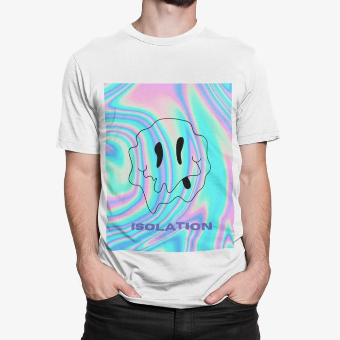 Logo T-Shirt for Men's Face: white, turquoise ghost character, cartoon, graphic streetwear style