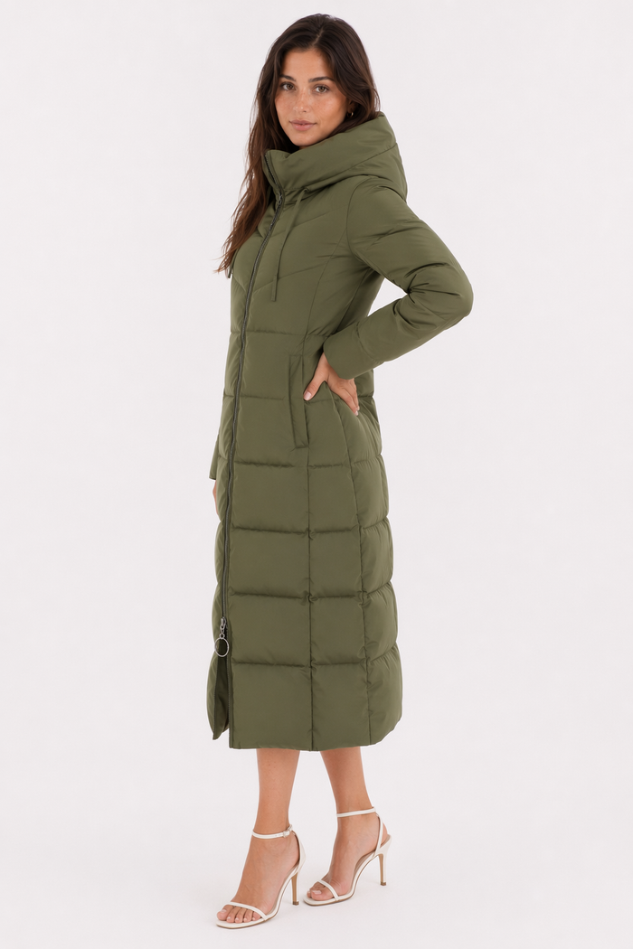 Long Army Green Hooded Women's Puffer Jacket Default