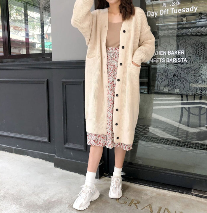Long Cardigan for Women with Convenient Pockets for Everyday Wear: cream, black long button-front cardigan, casual minimal st