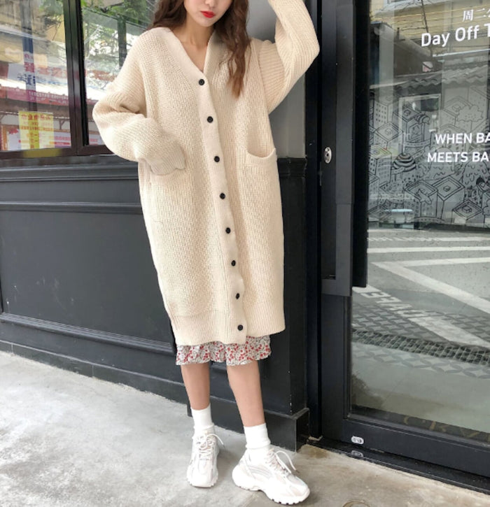 Long Cardigan for Women with Convenient Pockets for Everyday Wear: cream, black long button-front cardigan, casual minimal st