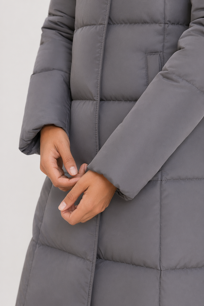 Long Hooded Puffer Jacket for Women Gray