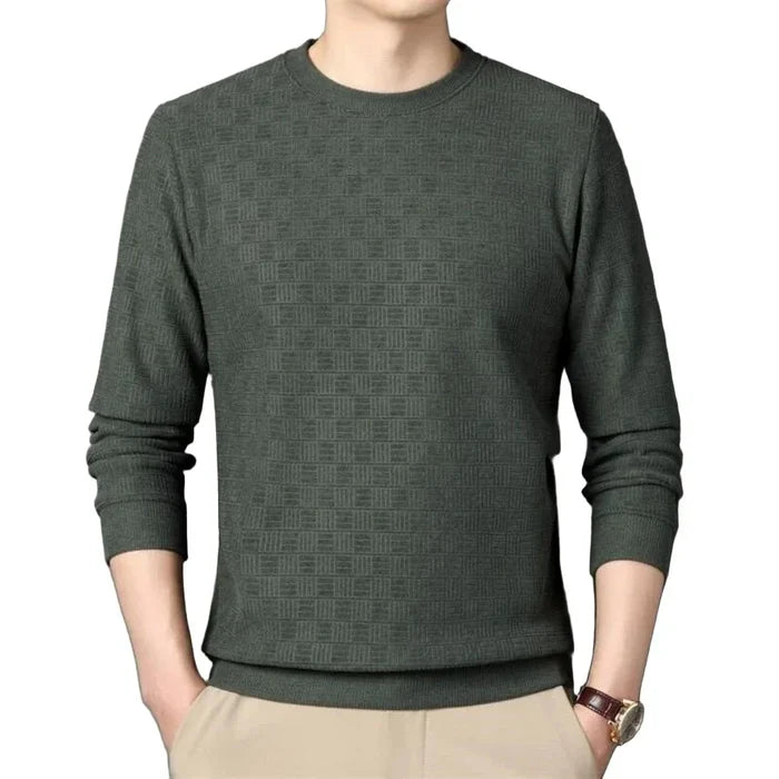 Long Sleeve Casual Men's Shirt: dark brown long-sleeve crewneck sweater, minimal style