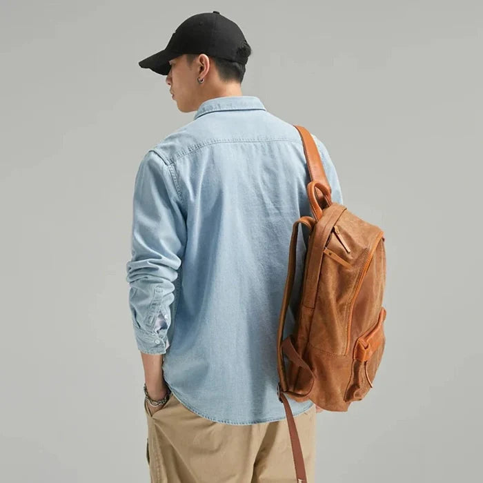 Long Sleeve Denim Shirt with Single Pocket for Men: light blue button-up shirt, casual minimal style