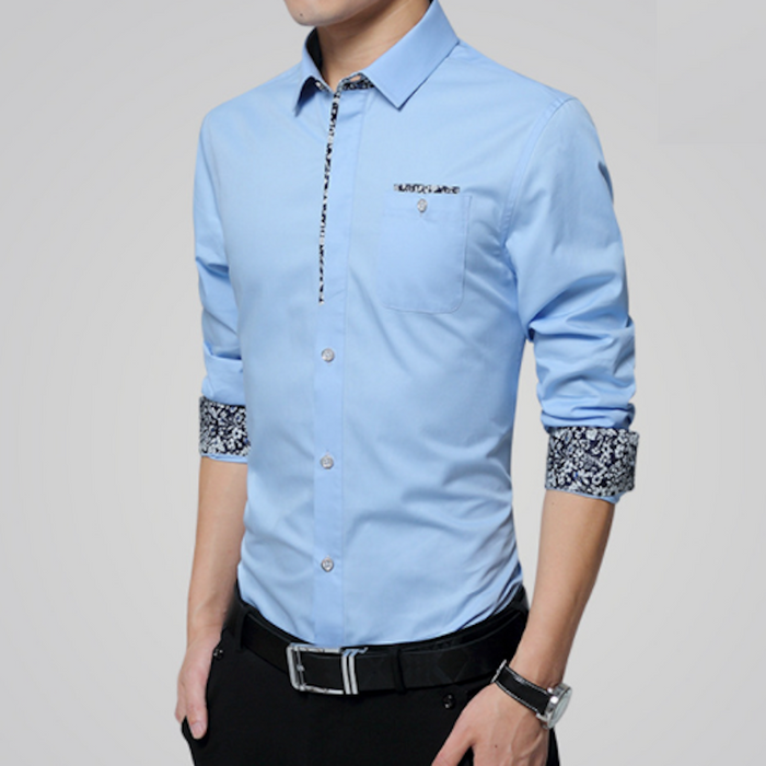 Long Sleeve Floral Button-Up Shirt for Men: navy blue, white button-up shirt, modern casual style