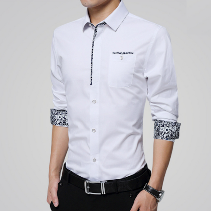 Long Sleeve Floral Button-Up Shirt for Men: navy blue, white button-up shirt, modern casual style