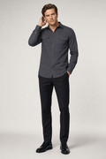 Long Sleeve Military Shirt with Dual Pockets for Men Dark Gray