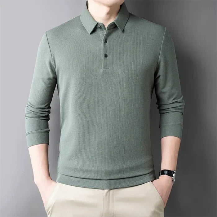Long-Sleeved Polo Shirt for Men: A Timeless Classic: white, black long-sleeve polo shirt, minimal style
