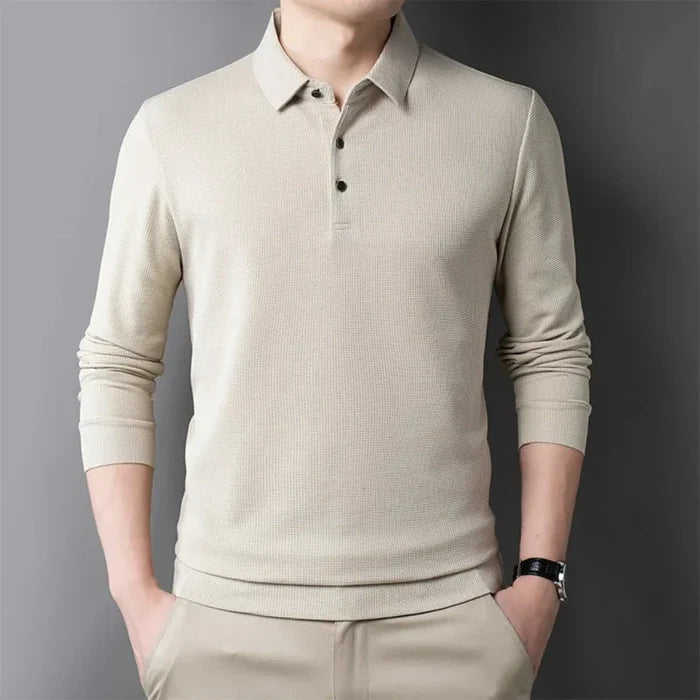 Long-Sleeved Polo Shirt for Men: A Timeless Classic: white, black long-sleeve polo shirt, minimal style