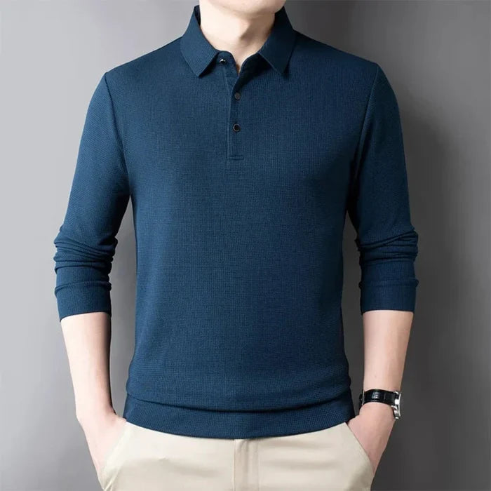 Long-Sleeved Polo Shirt for Men: A Timeless Classic: white, black long-sleeve polo shirt, minimal style
