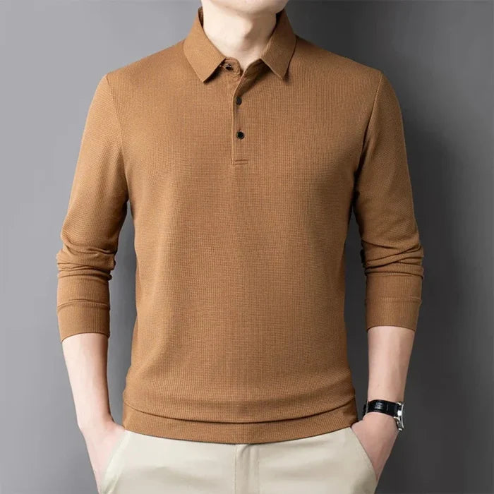 Long-Sleeved Polo Shirt for Men: A Timeless Classic: white, black long-sleeve polo shirt, minimal style