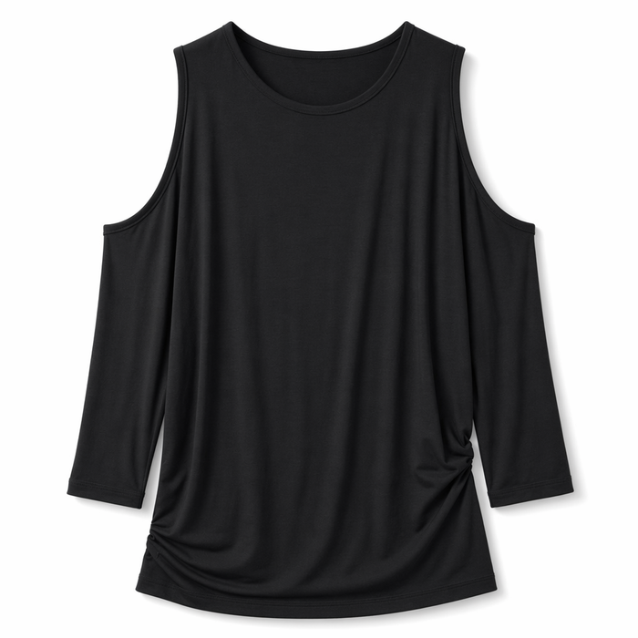 Loose Fit Blouse for Women with Round Neck Black
