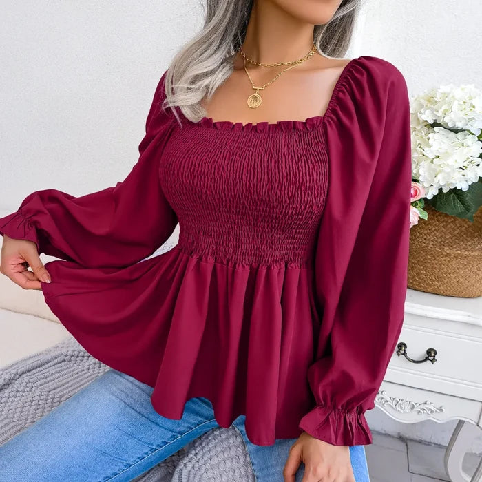 Loose-Fitting Chiffon Blouse for Women: deep burgundy, maroon women's blouse/top, romantic, feminine style