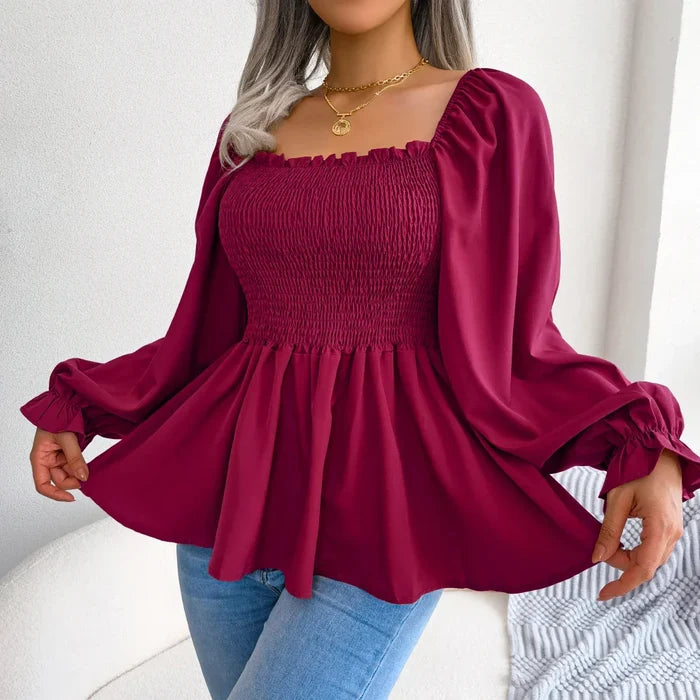 Loose-Fitting Chiffon Blouse for Women: deep burgundy, maroon women's blouse/top, romantic, feminine style