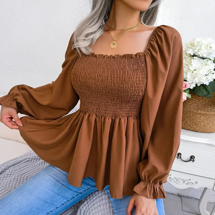 Loose-Fitting Chiffon Blouse for Women: deep burgundy, maroon women's blouse/top, romantic, feminine style