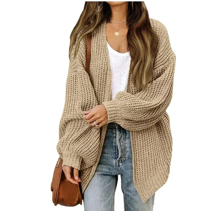 Loose Open Front Women's Casual Cardigan: rust brown, white cardigan sweater, casual oversized knit style
