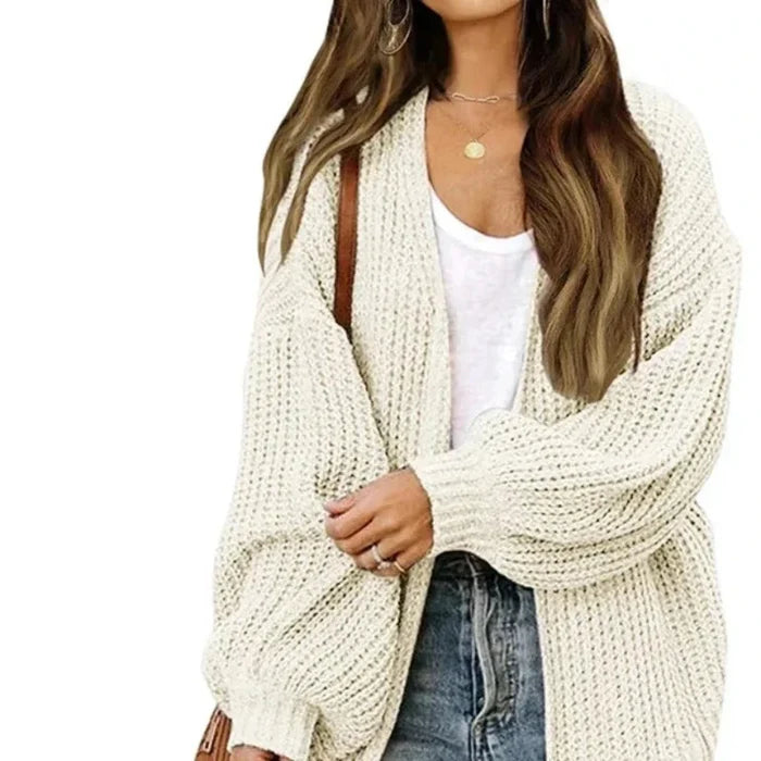 Loose Open Front Women's Casual Cardigan: rust brown, white cardigan sweater, casual oversized knit style