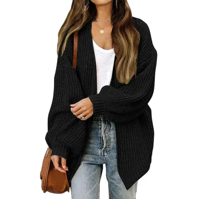 Loose Open Front Women's Casual Cardigan: rust brown, white cardigan sweater, casual oversized knit style