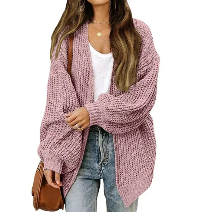 Loose Open Front Women's Casual Cardigan: rust brown, white cardigan sweater, casual oversized knit style
