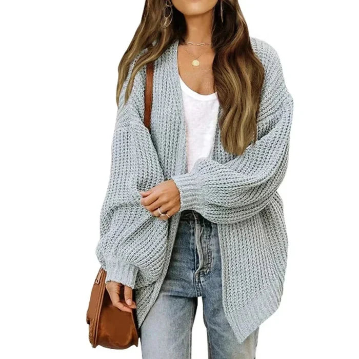 Loose Open Front Women's Casual Cardigan: rust brown, white cardigan sweater, casual oversized knit style