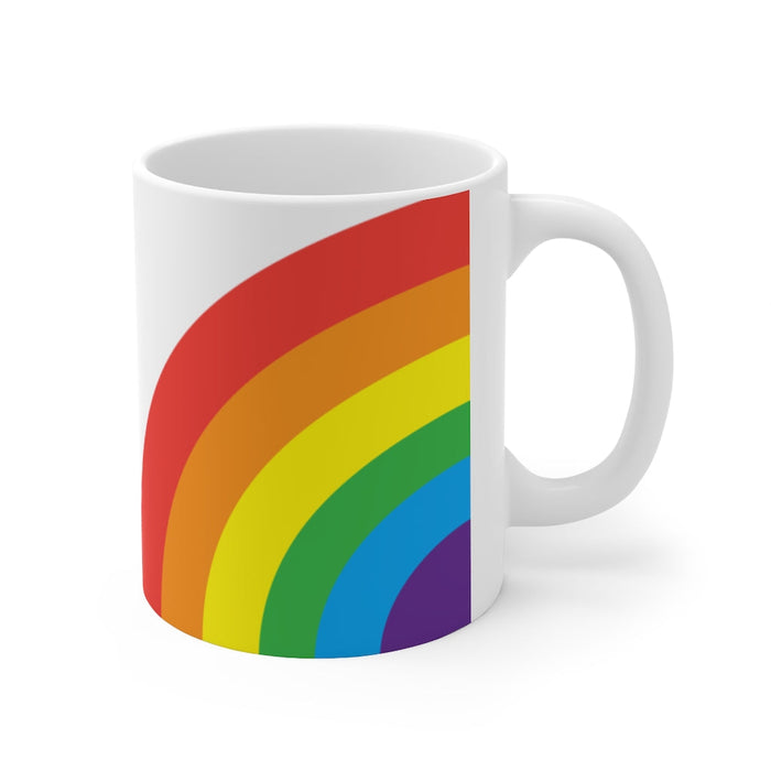 Love Rainbow Mug, 11oz: white, red rainbow, minimal style
