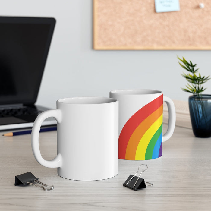 Love Rainbow Mug, 11oz: white, red rainbow, minimal style