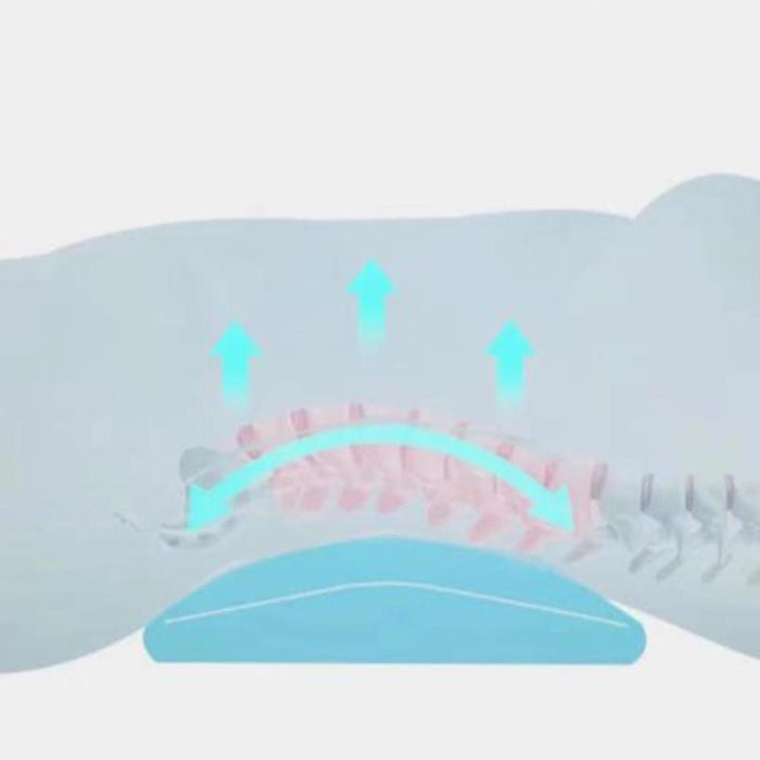 Lumbar Support Memory Foam Pillow: light blue, turquoise illustration/diagram, minimal infographic style