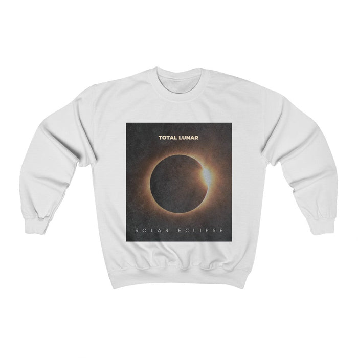 Lunar Space Men's Sweatshirt, Complete: white, black solar eclipse, minimal graphic style