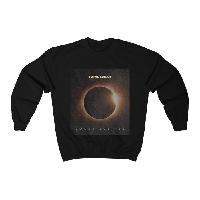 Lunar Space Men's Sweatshirt, Complete: white, black solar eclipse, minimal graphic style