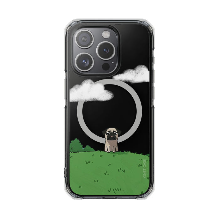 Magnetic Clear Case for iPhone Series, Clear Protection for Your Phone at the Park: black, clear pug dog under a moonlit clou