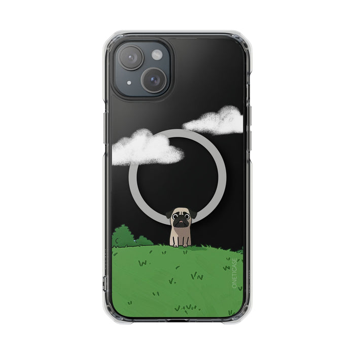 Magnetic Clear Case for iPhone Series, Clear Protection for Your Phone at the Park: black, clear pug dog under a moonlit clou