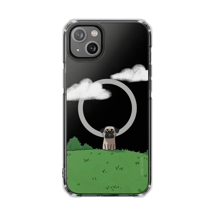 Magnetic Clear Case for iPhone Series, Clear Protection for Your Phone at the Park: black, clear pug dog under a moonlit clou