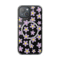 Magnetic Clear Case for iPhone Series with Purple Daisy Design: black, transparent floral pattern, cartoon style