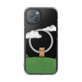 Magnetic Clear iPhone Case with Cat Design for Outdoor Enthusiasts: black, clear cat under a crescent moon with clouds, carto