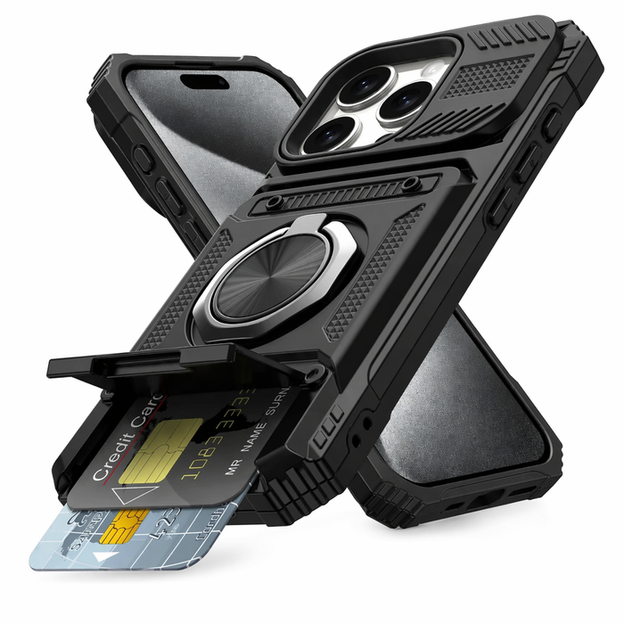 Magnetic Kickstand iPhone Armor Card Slot Protective Case Black