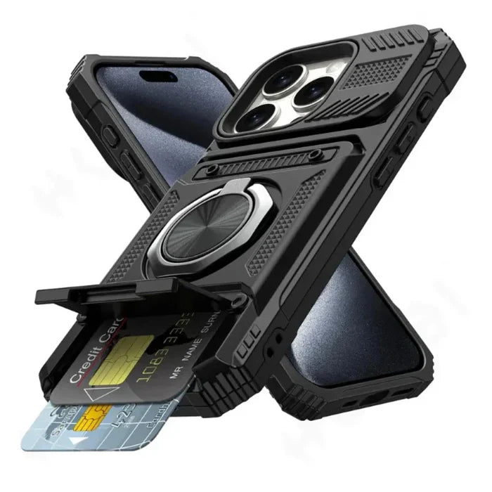 Magnetic Kickstand iPhone Armor Card Slot Protective Case: black, dark gray smartphone protective case, rugged tactical style