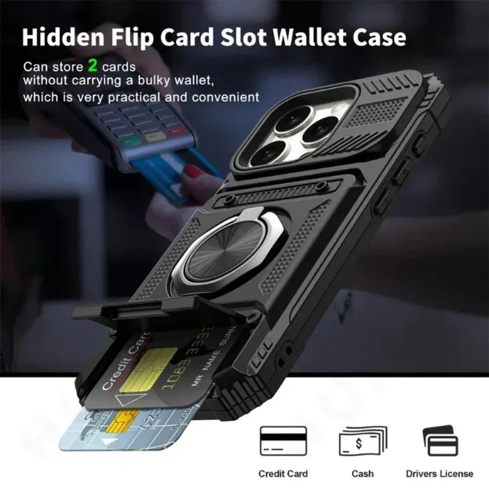 Magnetic Kickstand iPhone Armor Card Slot Protective Case: black, dark gray smartphone protective case, rugged tactical style