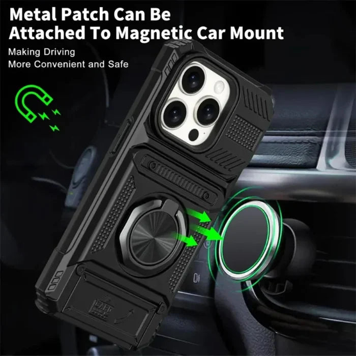 Magnetic Kickstand iPhone Armor Card Slot Protective Case: black, dark gray smartphone protective case, rugged tactical style