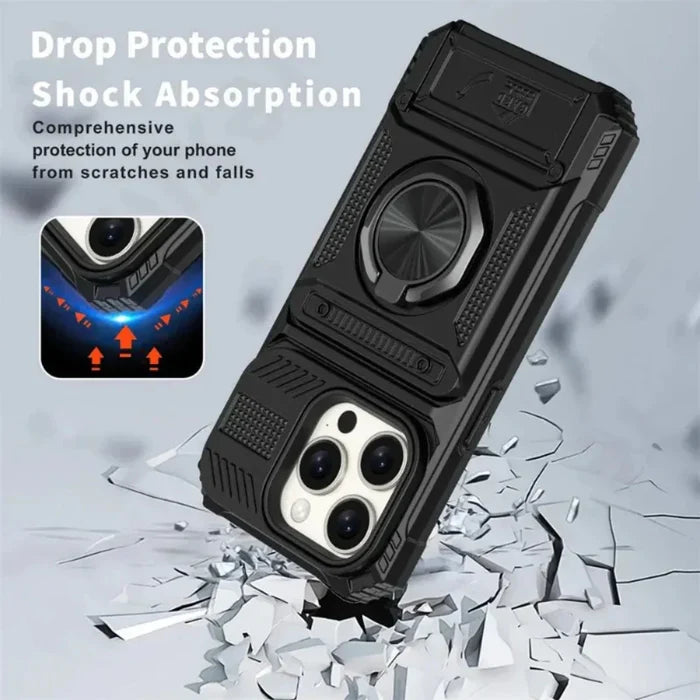 Magnetic Kickstand iPhone Armor Card Slot Protective Case: black, dark gray smartphone protective case, rugged tactical style