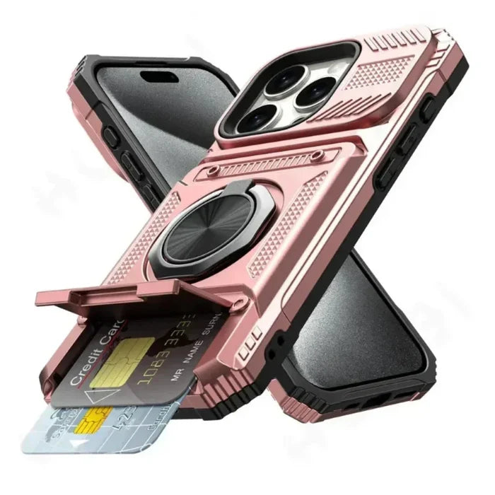Magnetic Kickstand iPhone Armor Card Slot Protective Case: black, dark gray smartphone protective case, rugged tactical style