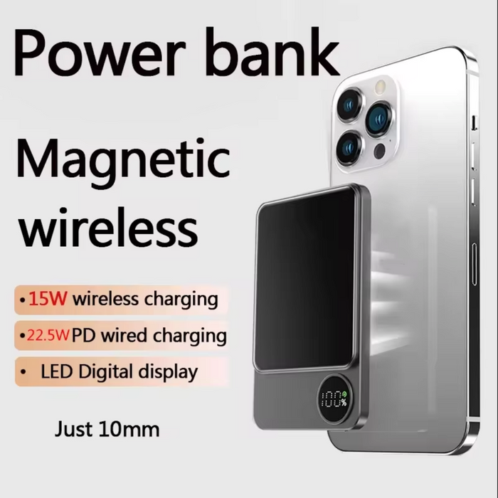 Magnetic Wireless Portable Power Bank, 10000 mAh for iPhone Compatibility: purple, black portable power bank, minimal modern
