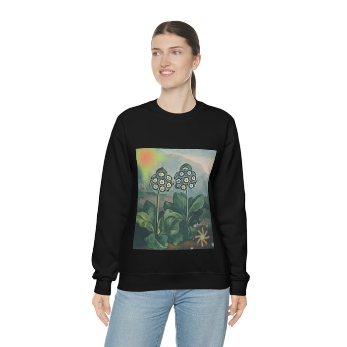 Majestic Botanical Women's Sweatshirt: black, green floral illustration, casual graphic style